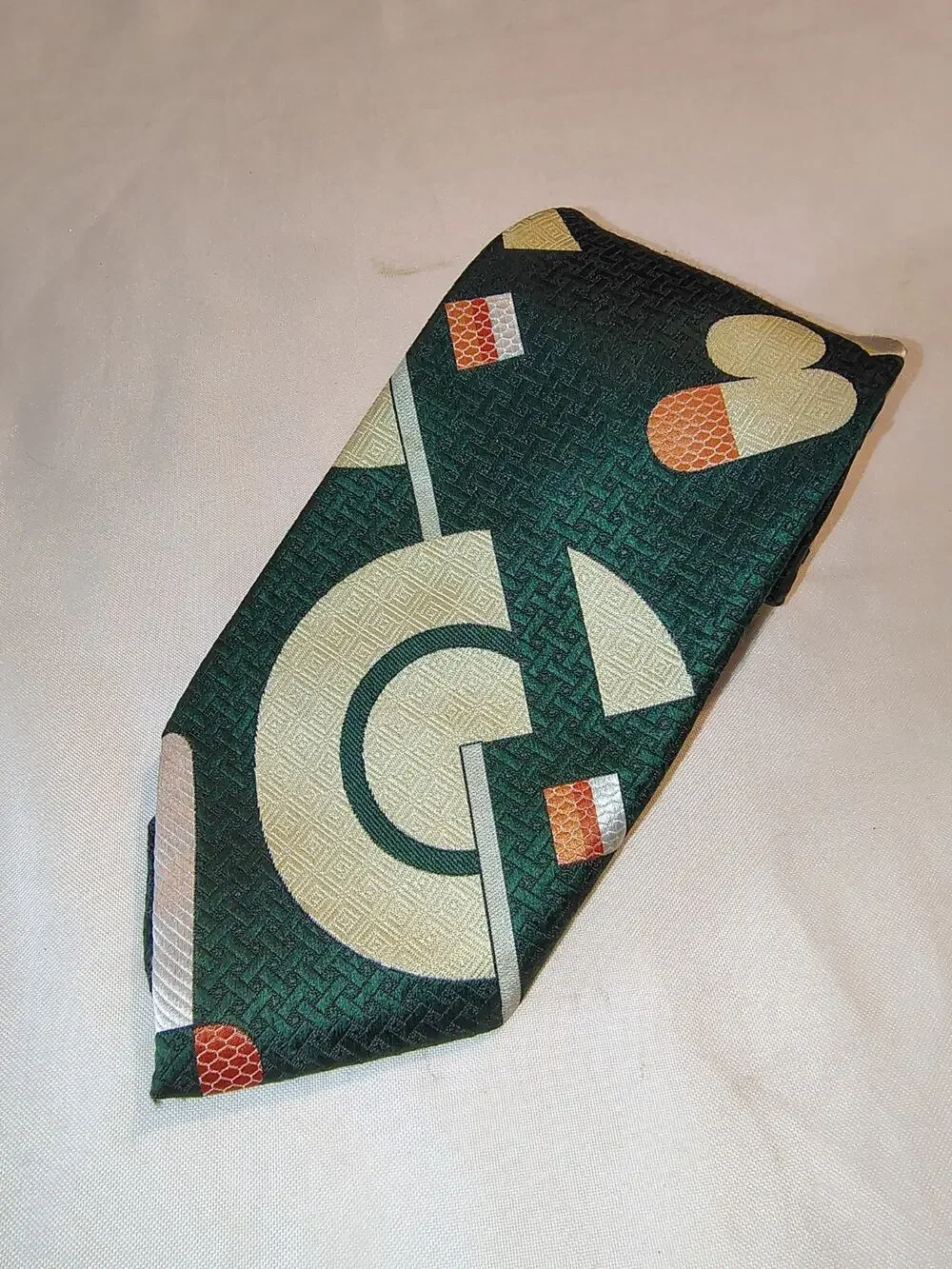 Vintage Sears The Mens Store Polyester Abstract Geometric Pill RX Necktie Green